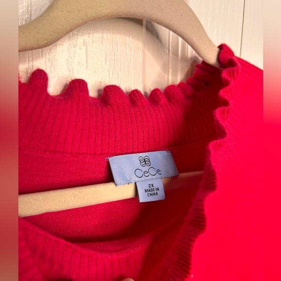 CeCe Womens Long Sleeve Ruffled Puff Sleeves Sweater Dress Luminous Red Size 2X - Picture 5 of 6